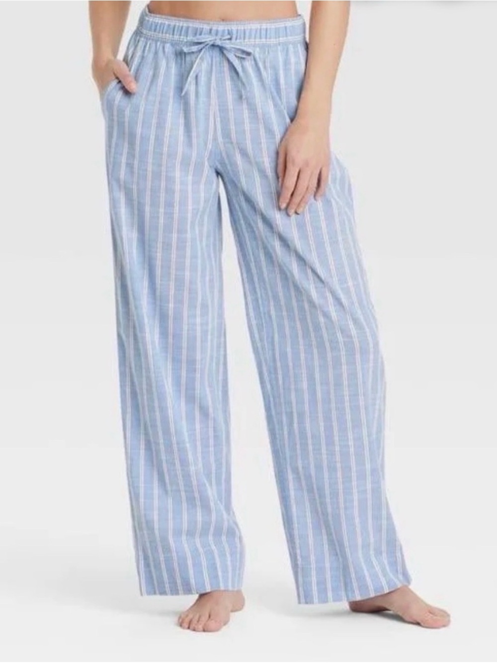 Auden Women’s Cotton Blend Pajama Pants Light Blue Stripe Size XL